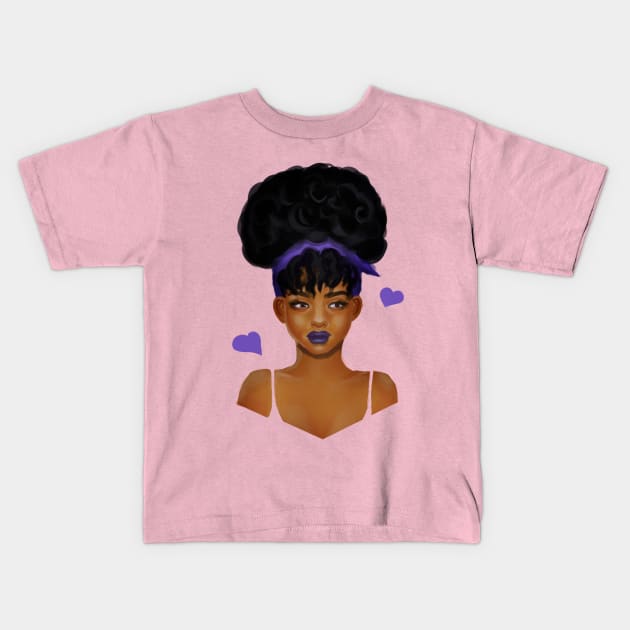 Black girl with a purple headscarf Kids T-Shirt by Lola Novato